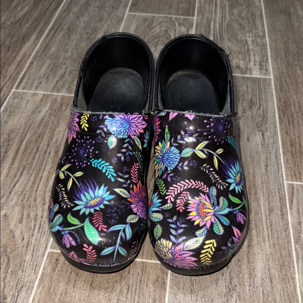 Dansko Clogs with Colorful Floral Print – Size 41